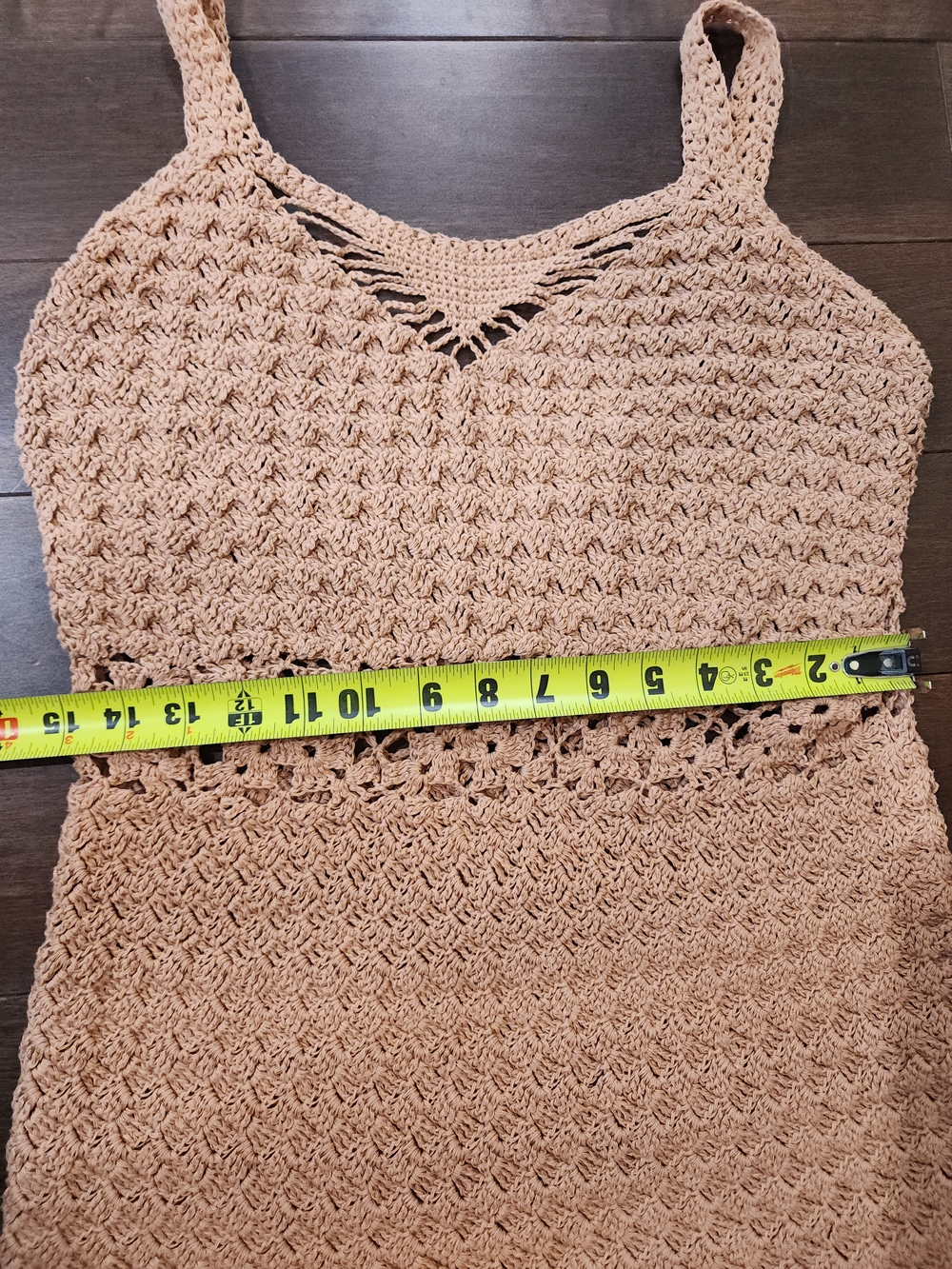 Handmade Crochet Beige Tube Dress Vnecj, Scalloped Hem Size Xs-m - Picture 6 of 7